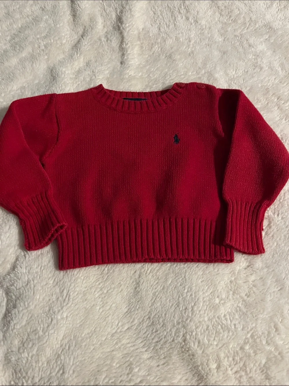 Ralph Lauren Red Knit Sweater with Navy Pony